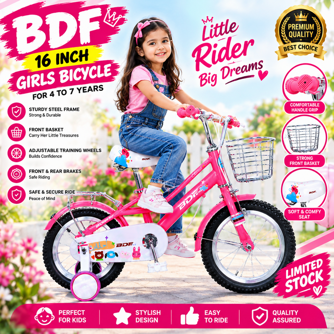16 SIZE GIRL Cycle Drak Pink FOR 4 To 8 year girls special model with Basket