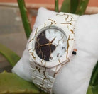 Original WHITE MARBLE Arabic Aura Waterproof Wrist Watch: Trending Matte Finish Luxury Timepiece for Men & Boys special Premium Arabic Aura Watch 2026 watch: Luxury Minimalist Design with Butterfly Clasp & Fiber Chain for Men