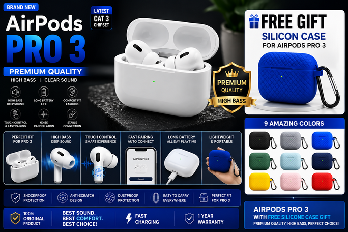 RED EARBUD PRO 3 WITH FREE SLICON CASE HIGH QUALITY