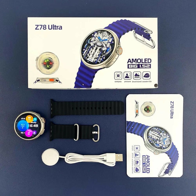 Super Amoled Display Z 78 Original Premium Smart Watch Original Z78 Ultra Smart Watch - 1.52" Large AMOLED Smartwatch Display, Bluetooth Calling SMARTWATCH Fitness Tracker (Multi-Color Options) smart watch