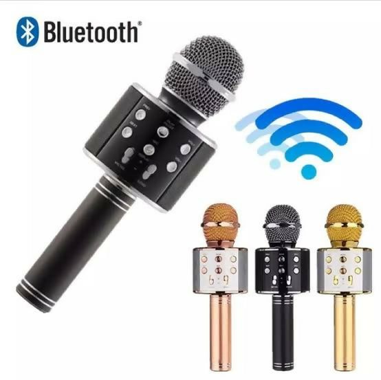WS-858 3-in-1 Portable Bluetooth Karaoke Microphone & HiFi Speaker | Wireless Handheld KTV Mic, Music Player, Voice Recorder | USB Data Cable Charging, AUX, SD Card Support for All Smartphones & Smart TVs