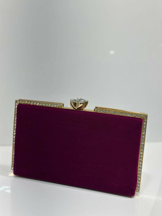 Rhinestone Trimmed Velvet Formal Clutch Bag for Women - Elegant Luxury Evening & Party Purse