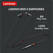 Lenovo HE05X Bluetooth 5.0 Earphones Wireless Neckband Headset, Magnetic, Waterproof IPX5, HiFi Sound, 8H Playtime, Sports Earbuds with Mic (Black) - Global Version