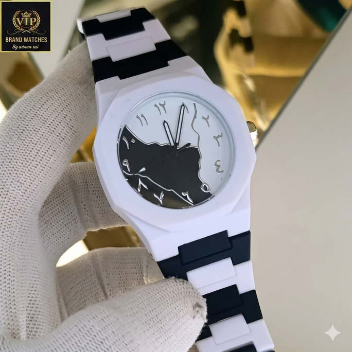 Original WHITE BLACK Arabic Aura Waterproof Wrist Watch: Trending Matte Finish Luxury Timepiece for Men & Boys special Premium Arabic Aura Watch 2026 watch: Luxury Minimalist Design with Butterfly Clasp & Fiber Chain for Men