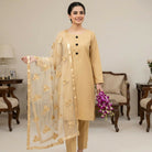 Unstitched 3 Piece Collection Katan Silk Plain Shirt & Trouser With Net Dupatta For Women Dress for women