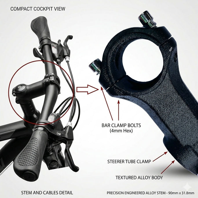 Premium 90mm Bicycle Handlebar Stem – 31.8mm Alloy Cockpit Upgrade