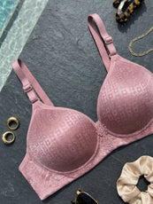 Bra for Women & Girls | Ladies Soft Textured Velvet Padded Wireless Bra | Floral Lace Full Coverage Comfortable Everyday Fancy Bra | Wide Strap Women's Innerwear Undergarments