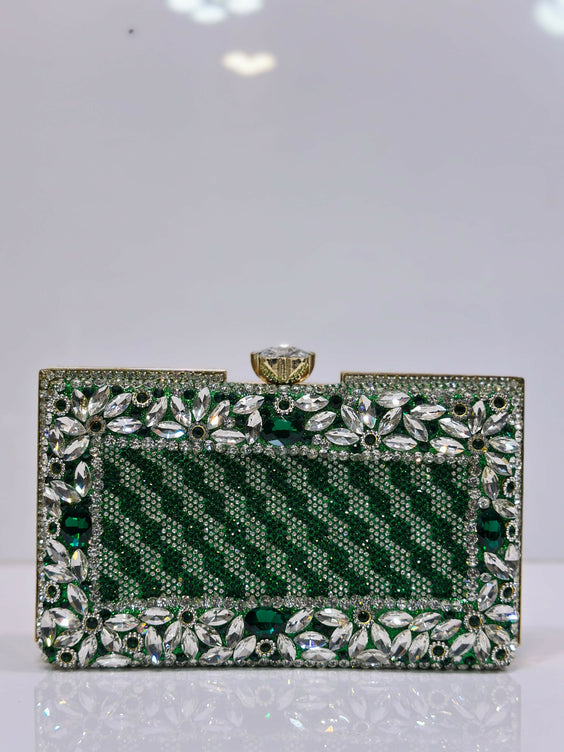 Floral Crystal Bordered Hard Case Clutch Bag for Women - Elegant Formal Evening & Party Purse