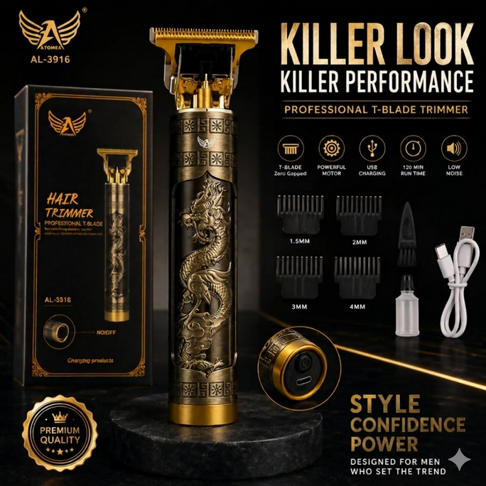 Professional Vintage T9 Hair Trimmer – Engraved Dragon Zero-Gapped