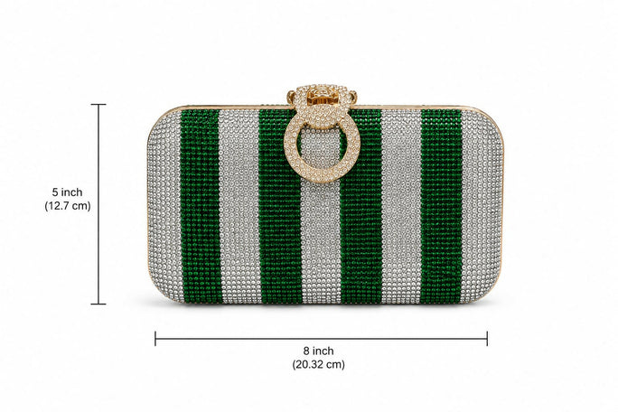 Glamorous Diamond Mesh Striped Clutch Purse for Women & Girls - Stylish Metal Handle Party Handbag