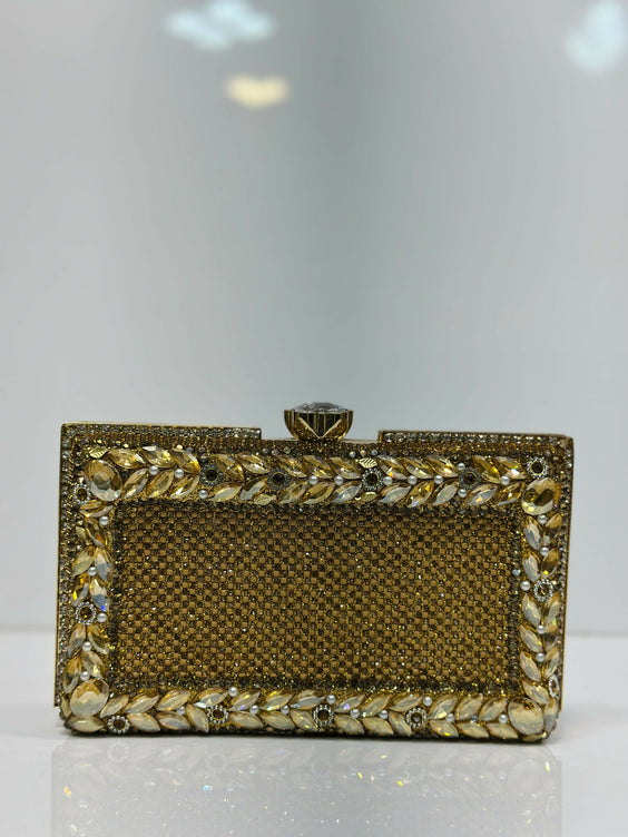 Floral Crystal Bordered Hard Case Clutch Bag for Women - Elegant Formal Evening & Party Purse
