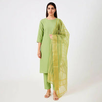 3 Pieces Unstitched Katan Silk Plain Shirt & Trouser With Organza Lining Dupatta For Womens & Girls