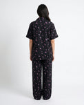Sajiero Linen Pajama Suit - Black Rose