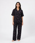 Sajiero Linen Pajama Suit - Black Rose