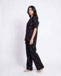Sajiero Linen Pajama Suit - Black Rose