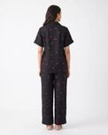 Sajiero Linen Pajama Suit - Flower Bloom - Black