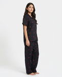 Sajiero Linen Pajama Suit - Flower Bloom - Black