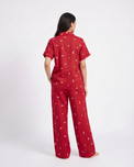 Sajiero Linen Pajama Suit - Flower Bloom - Red