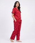 Sajiero Linen Pajama Suit - Flower Bloom - Red