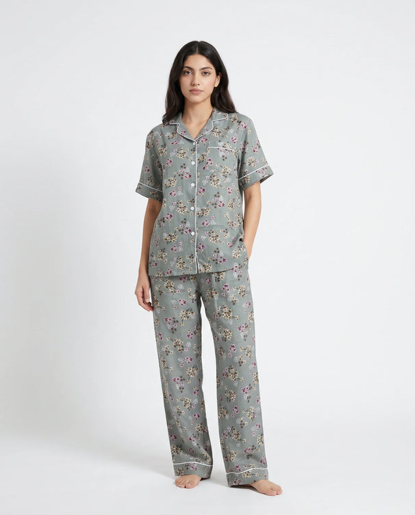 Sajiero Linen Pajama Suit - Misty Floral