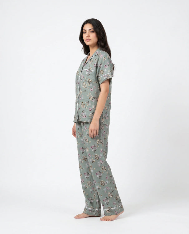 Sajiero Linen Pajama Suit - Misty Floral