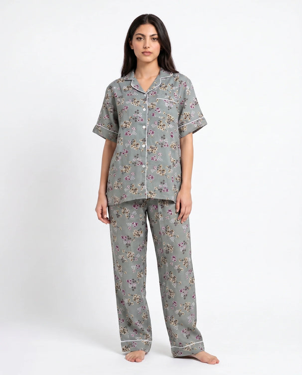 Sajiero Linen Pajama Suit - Misty Floral