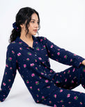 Sajiero Linen Pajama Suit - Night Rose