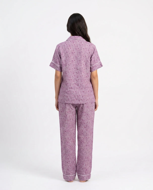 Sajiero Linen Pajama Suit - Rosira Bloom