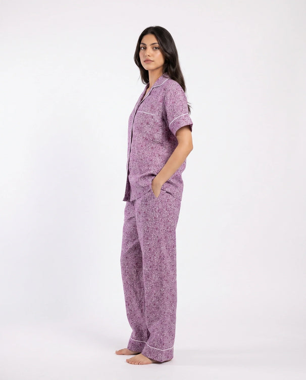 Sajiero Linen Pajama Suit - Rosira Bloom