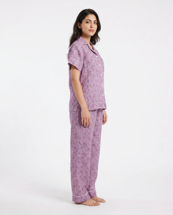 Sajiero Linen Pajama Suit - Rosira Bloom
