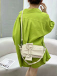 Quilted Leather Bow Accent Crossbody Handbag for Women - Stylish Shoulder Bag