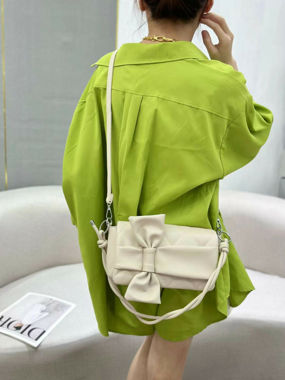 Quilted Leather Bow Accent Crossbody Handbag for Women - Stylish Shoulder Bag
