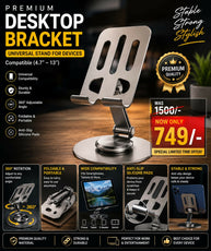 Premium Metal Desktop Bracket - 360° Rotating Universal Mobile & Tablet Stand - Foldable Multi-Angle Adjustable Heavy Duty Holder For Desk, Office, iPhone, iPad, Switch (4.7" to 13")