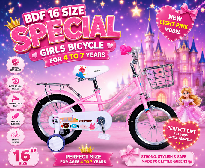 BDF 16 Size Girls Bicycle – Dark Pink | Girls Special Model | For 4–8 Years | With Steel Basket