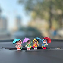 1 PC Adorable Raincoat Cartoon Figurines with Colorful Umbrellas - ABS Resin Car Dashboard Decor, Home & Office Creative Decorative Accessories