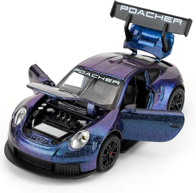 1 32 Porsche 911 GT3 RS Diecast Metal Pull Back Car 4 Openable Doors with Sound and Light Perfect Toy and Gift for Kids