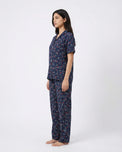 Sajiero Linen Pajama Suit - Midnight Flora - Blue