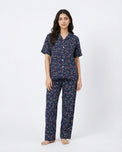 Sajiero Linen Pajama Suit - Midnight Flora - Blue