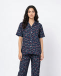 Sajiero Linen Pajama Suit - Midnight Flora - Blue