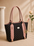 Elegant Monogram Pattern Shoulder Tote Bag for Women - Spacious Printed Handbag with Front Pocket