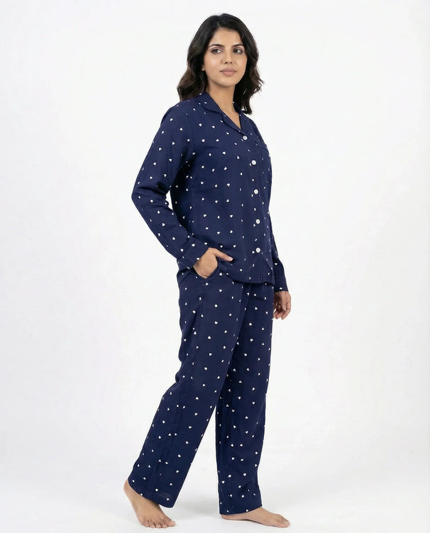 Sajiero Linen Pajama Suit - Midnight Heart