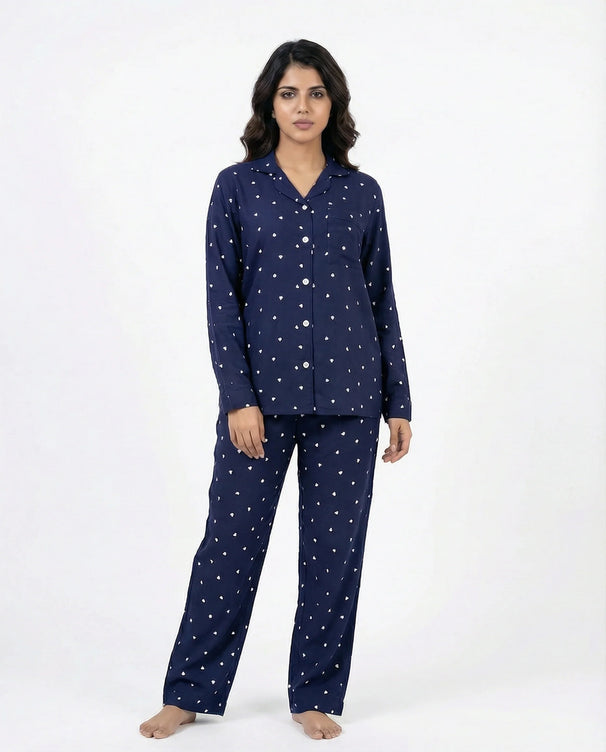 Sajiero Linen Pajama Suit - Midnight Heart