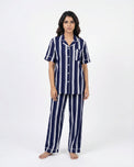 Sajiero Linen PJ Set - Navy Stripe