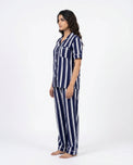 Sajiero Linen PJ Set - Navy Stripe
