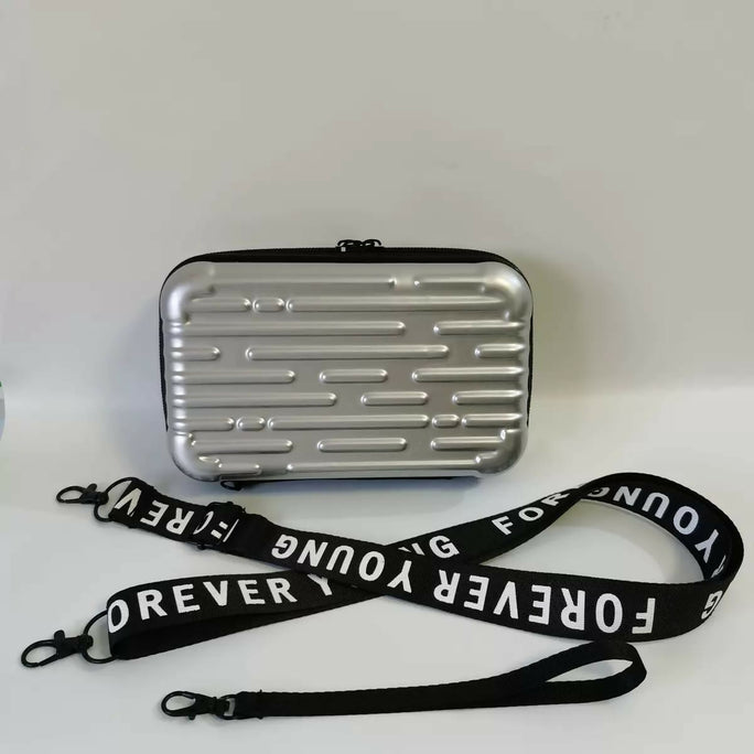 Trendy Mini Suitcase Hard Shell Crossbody Bag for Women - Compact Fiber Hardcase Shoulder Purse with Adjustable Strap