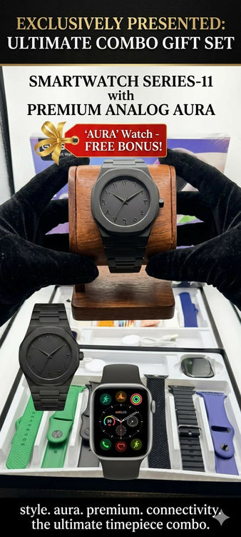 GUS O2 SMART WATCH & FREE Arabic Aura Watch Included Collection Premium Luxury Smartwatch Combo with Stylish Straps⚡ Bluetooth Calling, Fitness Tracking & Ultra HD Display 🎁 Wireless Charger + Luxury Gift Box Packing Included 🚀