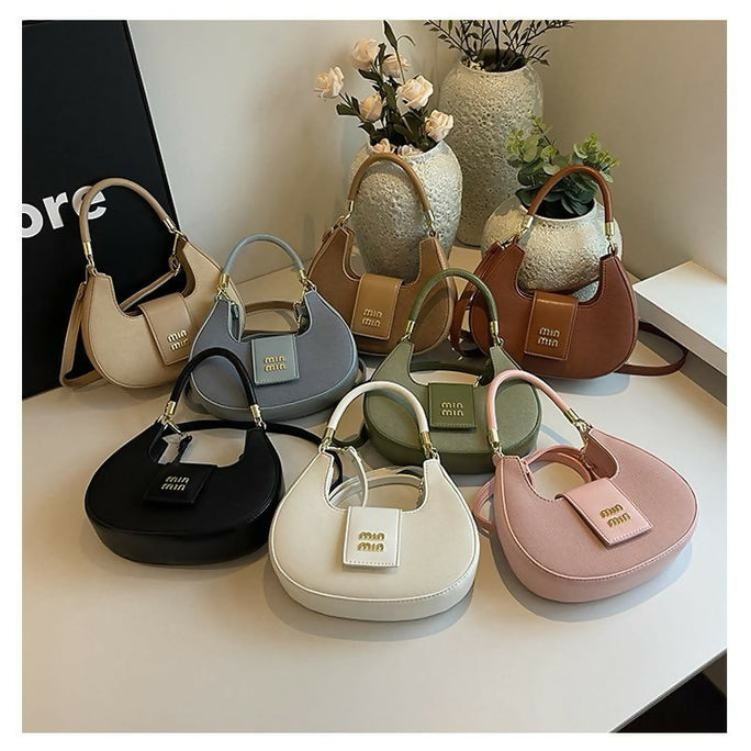 Elegant Moon Style Crescent Crossbody Bag for Women - Compact Leather Shoulder Handbag with Adjustable Long Strap