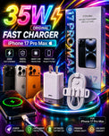 Original 35W Fast Charger For iPhone 17 Pro Max 17 Pro USB-C Power Adapter With Type C To C Cable Kit, Premium Quality PD Fast Charging Adapter, Smart Chip Protection Quick Wall Charger