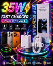 Original 35W Fast Charger For iPhone 17 Pro Max 17 Pro USB-C Power Adapter With Type C To C Cable Kit, Premium Quality PD Fast Charging Adapter, Smart Chip Protection Quick Wall Charger