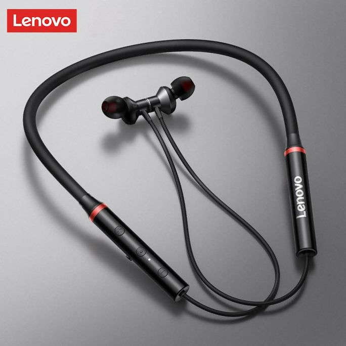 Lenovo HE05X Bluetooth 5.0 Earphones Wireless Neckband Headset, Magnetic, Waterproof IPX5, HiFi Sound, 8H Playtime, Sports Earbuds with Mic (Black) - Global Version